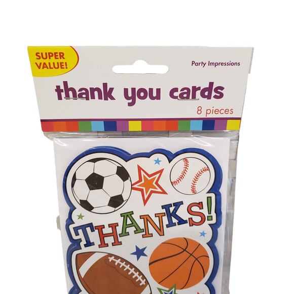 Sports Thank You Cards Envelopes Football Soccer Basketball Baseball 8 Pack - Picture 3 of 5